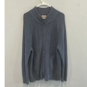 Vintage LL Bean Mens Heavyweight Zip Up Cardigan Sweater Size L Blue Cotton